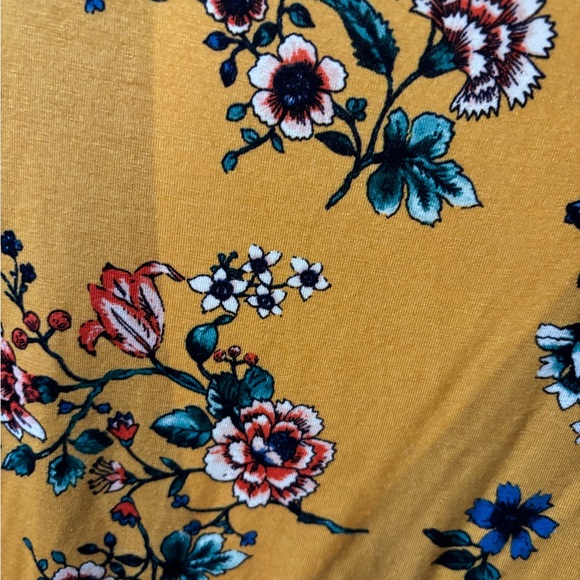 Loveappella Mustard Floral Wrap Top | Boho Tie Blouse - Picture 5 of 7